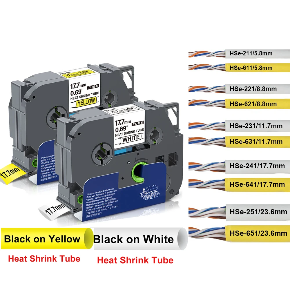 1PCS Heat Shrink Tube tape HSE-231 HSE-631 HSE-221 HSE241 HSE-251 Cable Tags Compatible For Brother P-touch PT-E550W PTH110
1PCS Heat Shrink Tube tape HSE-231 HSE-631 HSE-221 HSE241 HSE-251 Cable Tags Compatible For Brother P-touch PT-E550W PTH110