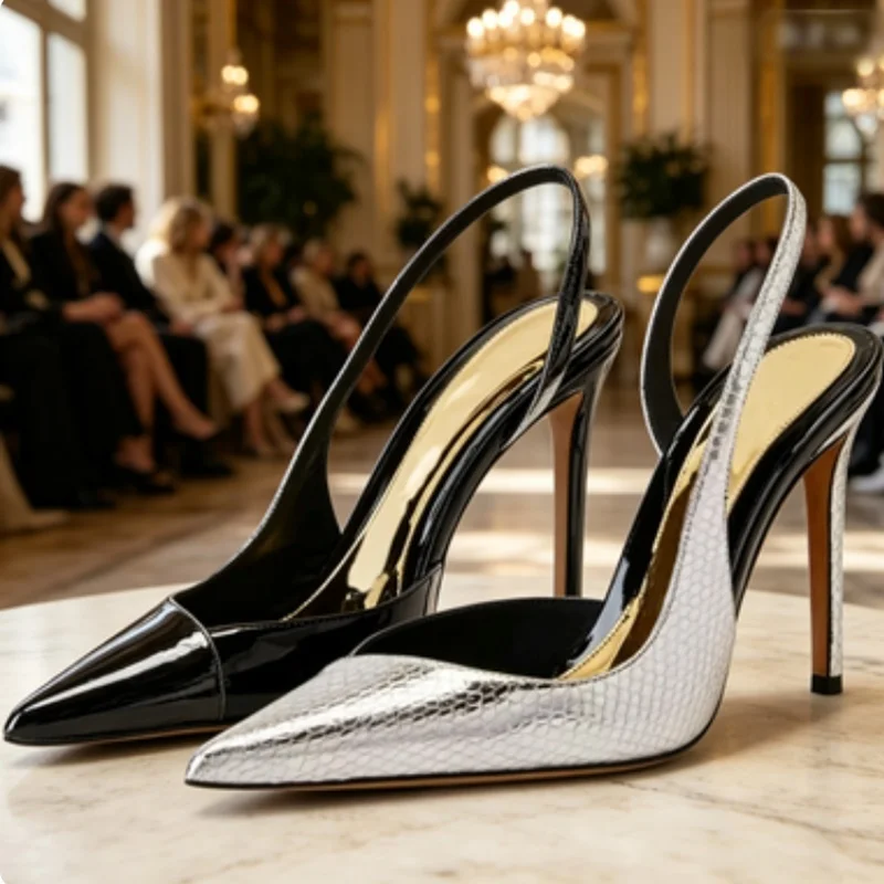 Silver Snakeskin Print Slingback High Heels Pumps Cutouts Pointed Toe Black Gold Patchwork Stiletto Heels Party Wedding Pumps
Silver Snakeskin Print Slingback High Heels Pumps Cutouts Pointed Toe Black Gold Patchwork Stiletto Heels Party Wedding Pumps