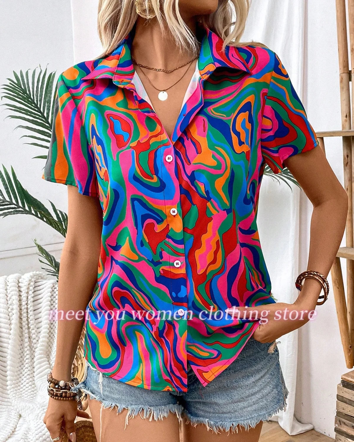Women Psychedelic Print Beach Sunscree Shirts Fashion Shirts 2025 Summer Leisure Short Sleeved Shirts Loose Lady Shirts
Women Psychedelic Print Beach Sunscree Shirts Fashion Shirts 2025 Summer Leisure Short Sleeved Shirts Loose Lady Shirts