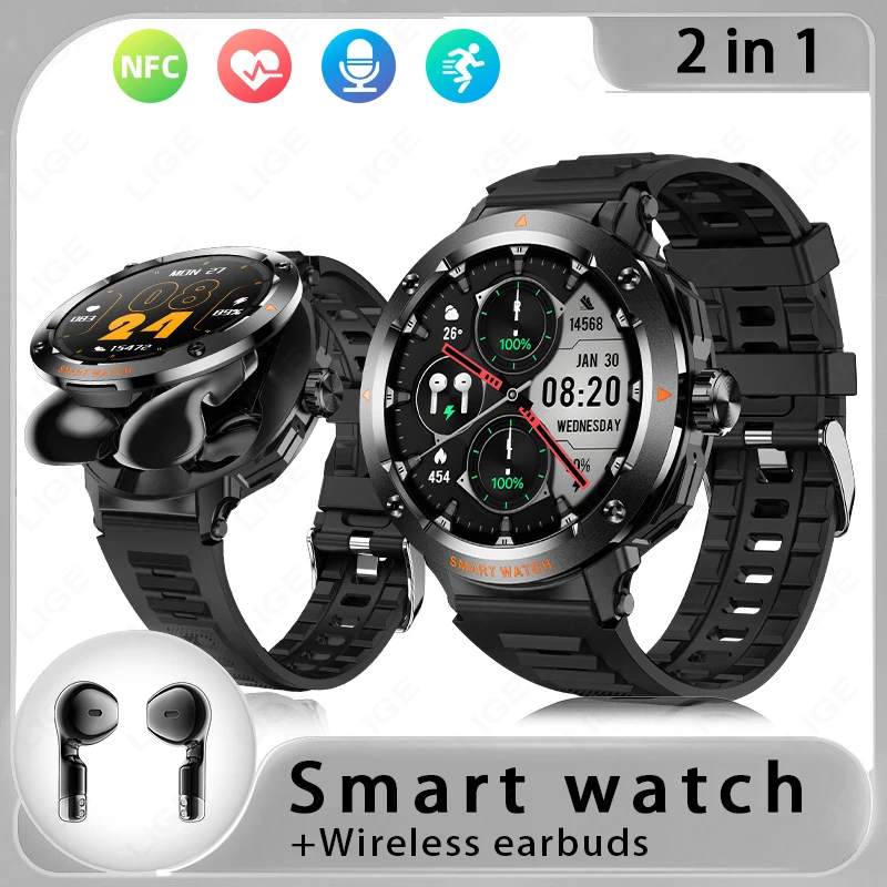 New LIGE 2 IN 1 Smart Watch TWS Earphones NFC Heart Rate Blood Oxygen Fitness Tracker Sport Watch Bluetooth Call Men Smart watch
New LIGE 2 IN 1 Smart Watch TWS Earphones NFC Heart Rate Blood Oxygen Fitness Tracker Sport Watch Bluetooth Call Men Smart watch