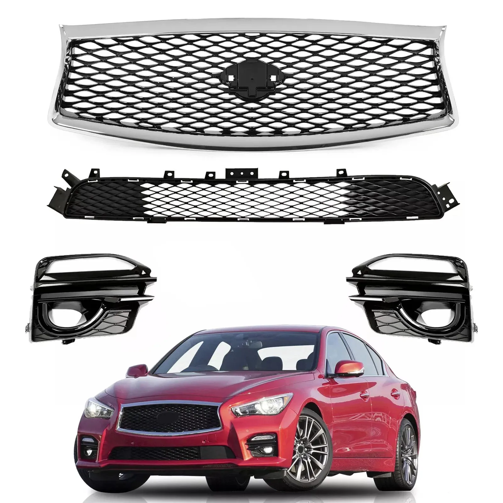 For Infiniti Q50 Sport 2014-2017 Front Upper Lower Chrome Grille+Fog Light Cover
For Infiniti Q50 Sport 2014-2017 Front Upper Lower Chrome Grille+Fog Light Cover