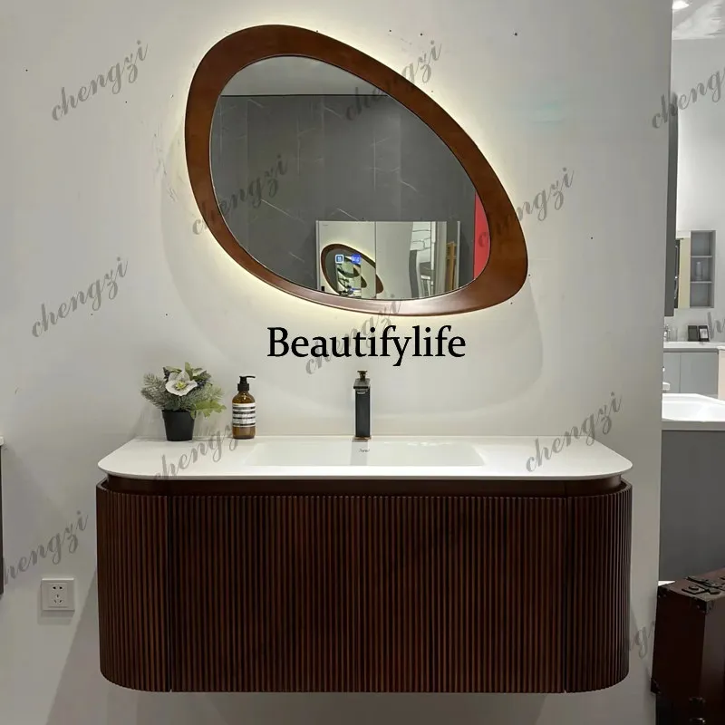 Medieval style circular arc bathroom cabinet combination bathroom rock slab seamless integrated washbasin intelligent washbasin
Medieval style circular arc bathroom cabinet combination bathroom rock slab seamless integrated washbasin intelligent washbasin