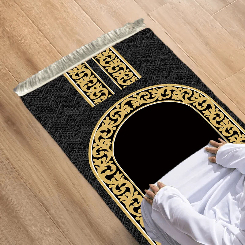 VIKAMA Black and Gold Minimalist Muslim Prayer Mat – For Home, Travel and Mosques – Washable Islamic Prayer Rug
VIKAMA Black and Gold Minimalist Muslim Prayer Mat – For Home, Travel and Mosques – Washable Islamic Prayer Rug