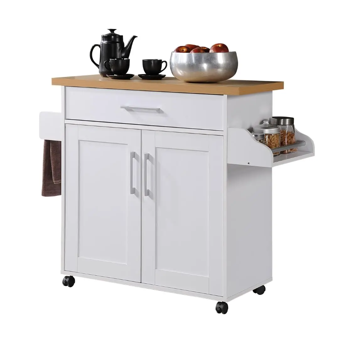 Kitchen Island with Spice Rack, Towel Rack & Drawer, White with Beech Top, 15.5 x 35.5-44.9 x 35.2 inches, Customized
Kitchen Island with Spice Rack, Towel Rack & Drawer, White with Beech Top, 15.5 x 35.5-44.9 x 35.2 inches, Customized