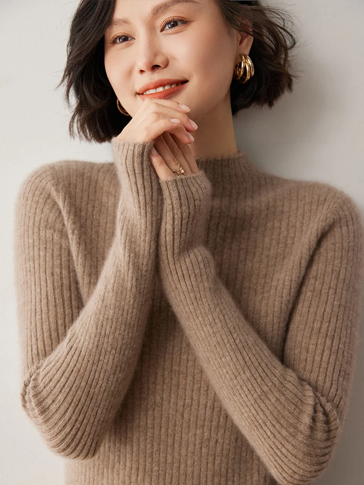 Long Sleeve Women's Pullovers 100% Cashmere Knitted Mock Neck Stripe Sweater Chic Basic Soft Warm Autumn Winter Tops
Long Sleeve Women's Pullovers 100% Cashmere Knitted Mock Neck Stripe Sweater Chic Basic Soft Warm Autumn Winter Tops