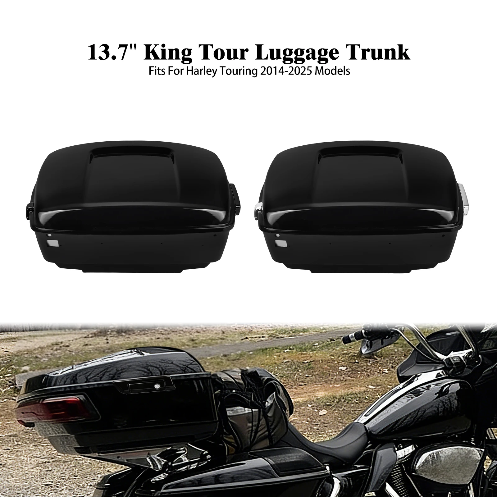 13.7" Motorcycle King Trunk Top Rear Luggage Box With Latches Insert Carpet Liner For Harley Touring FLH CVO 2014-2025 Top Case
13.7" Motorcycle King Trunk Top Rear Luggage Box With Latches Insert Carpet Liner For Harley Touring FLH CVO 2014-2025 Top Case