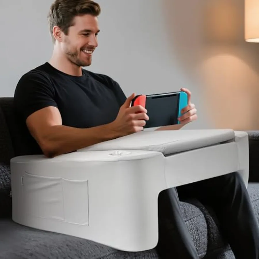 Gaming pillow lap desk combo for bed/couch use, memory foam with gray fabric, ergonomic support with cup holder, phone stand, a
Gaming pillow lap desk combo for bed/couch use, memory foam with gray fabric, ergonomic support with cup holder, phone stand, a