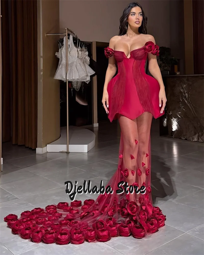 Red Strapless Train Off The Shoulder Prom Dresses 2025 Tulle 3D Flower Birthday Party Dress Vestidos De Fiesta Customized
Red Strapless Train Off The Shoulder Prom Dresses 2025 Tulle 3D Flower Birthday Party Dress Vestidos De Fiesta Customized