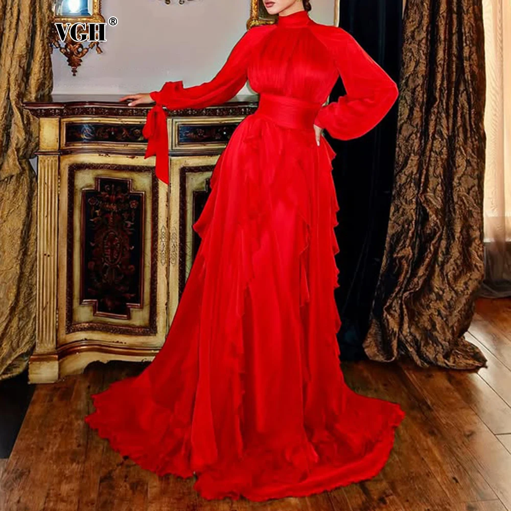 VGH Temperament Spliced Lace Up Slimming Dresses For Women Turtleneck Long Sleeve High Waist Folds Elegant Dress Female Style
VGH Temperament Spliced Lace Up Slimming Dresses For Women Turtleneck Long Sleeve High Waist Folds Elegant Dress Female Style