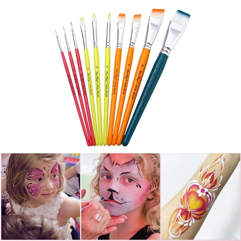 10 Pcs Face Body Paint Brushes Flat Paint Brush Nylon Hair Painting Brushes Artist Brushes for Watercolor Painting
10 Pcs Face Body Paint Brushes Flat Paint Brush Nylon Hair Painting Brushes Artist Brushes for Watercolor Painting