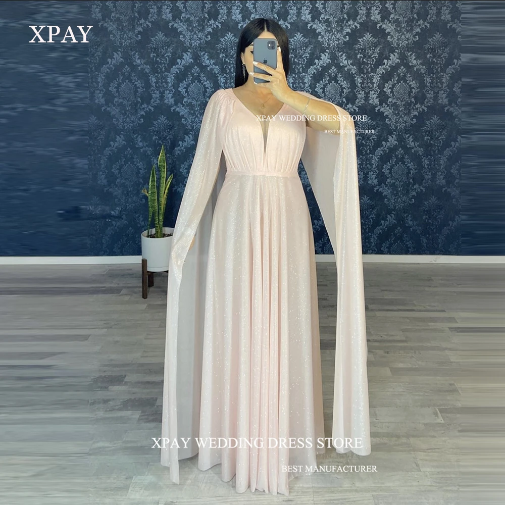 XPAY Shiny White Baby Pink Silk Prom Dresses Long Cape Sleeves V Neck Arabic Women Evening Gowns Wedding Party Formal Plus Size
XPAY Shiny White Baby Pink Silk Prom Dresses Long Cape Sleeves V Neck Arabic Women Evening Gowns Wedding Party Formal Plus Size