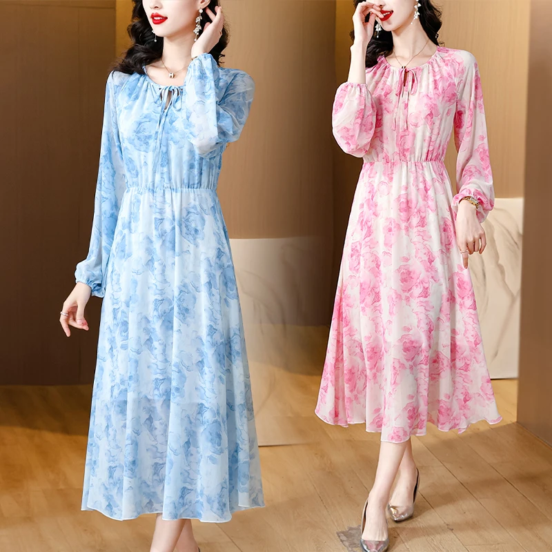 Spring/Summer Chiffon Long Dress Women Elegant Long sleeved Bow Flower Print Holiday Beach Dress Fashion Ladies Party Maxi Dress
Spring/Summer Chiffon Long Dress Women Elegant Long sleeved Bow Flower Print Holiday Beach Dress Fashion Ladies Party Maxi Dress