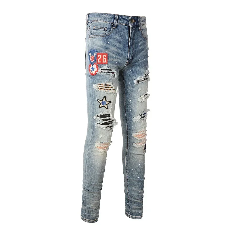 Four Seasons New Fashion Men's Trendy Hole Skinny Retro Blue Jeans Trousers Elastic Casual Patch Fit Denim Printed Pants Male
Four Seasons New Fashion Men's Trendy Hole Skinny Retro Blue Jeans Trousers Elastic Casual Patch Fit Denim Printed Pants Male