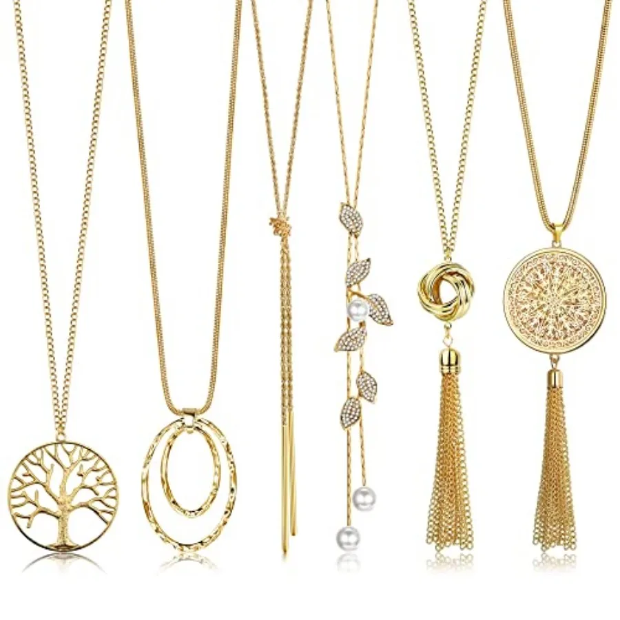 6Pcs Long Necklaces for Women Tassel Pendant Necklace Circle Knot Bar Feather Leaf Sweater Necklace Statement Necklace for Wome
6Pcs Long Necklaces for Women Tassel Pendant Necklace Circle Knot Bar Feather Leaf Sweater Necklace Statement Necklace for Wome