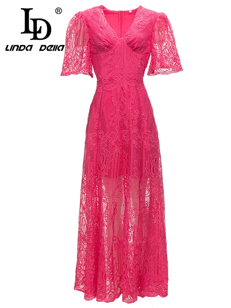 LD LINDA DELLA Summer Fashion Designer Dress Women's Red V-Neck High Waist Hollow Out Print Elegant Party Lace Long Dress
LD LINDA DELLA Summer Fashion Designer Dress Women's Red V-Neck High Waist Hollow Out Print Elegant Party Lace Long Dress