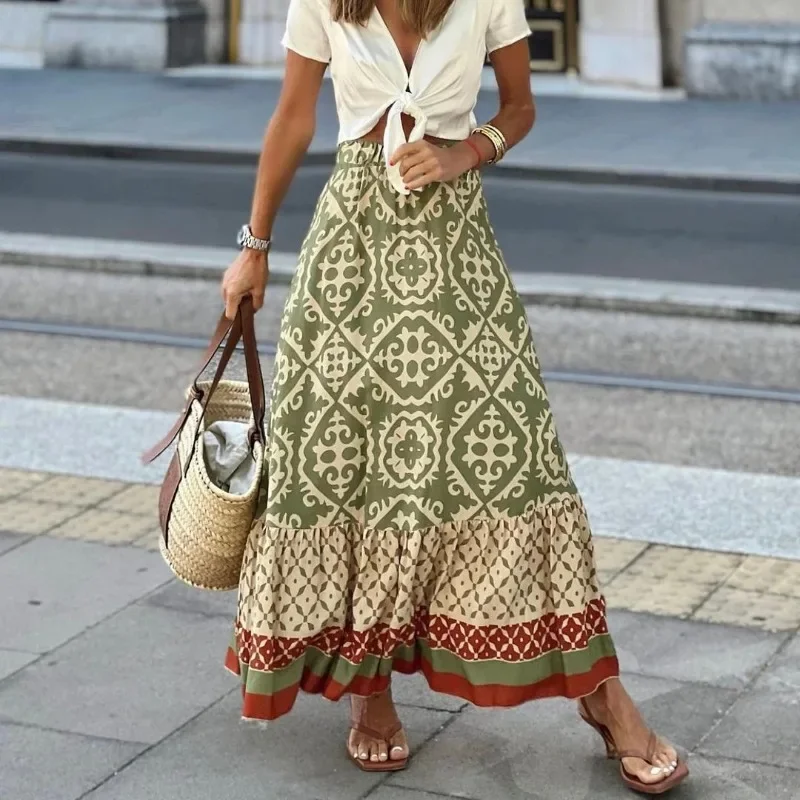 Vintage Print Long Skirts For Women 2025 Summer Casual Bohemia Women's Loose Maxi Skirt Female Beach High Waist Ruffler Skirt
Vintage Print Long Skirts For Women 2025 Summer Casual Bohemia Women's Loose Maxi Skirt Female Beach High Waist Ruffler Skirt