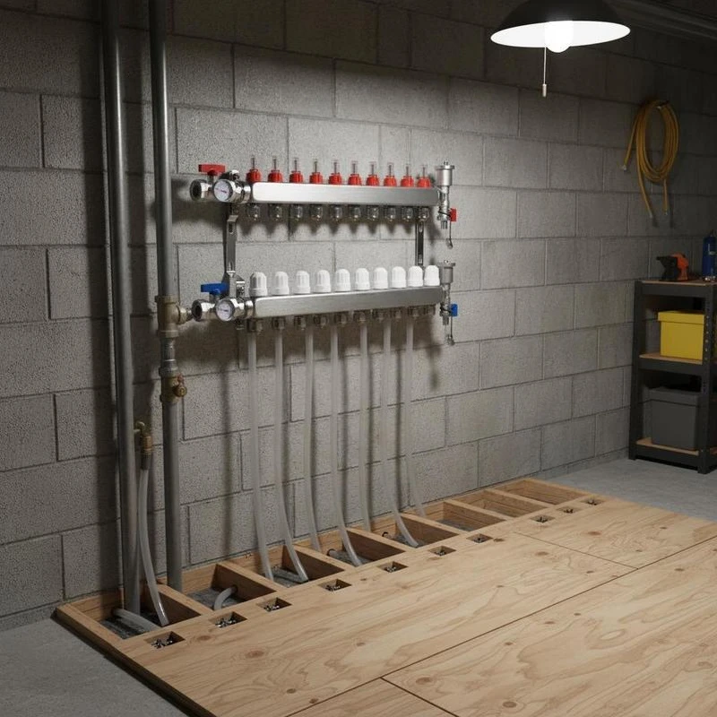 10-Port Radiant Floor Heating Distributor 1/2" PEX Tubing Size For Home Heating, Office HVAC, Industrial Radiant Systems, Flow Meters Included, Temperature Gauges, Complete Valve Kit Assembly
10-Port Radiant Floor Heating Distributor 1/2" PEX Tubing Size For Home Heating, Office HVAC, Industrial Radiant Systems, Flow Meters Included, Temperature Gauges, Complete Valve Kit Assembly