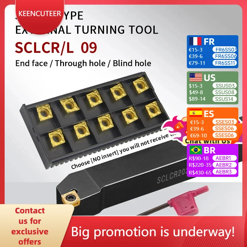 SCLCR/L Turning Tool SCLCR1212H09 SCLCL1616H09 SCLCR2020K09 SCLCR2525M09 External Turning Tool Holder For CCMT09 Carbide Inserts
SCLCR/L Turning Tool SCLCR1212H09 SCLCL1616H09 SCLCR2020K09 SCLCR2525M09 External Turning Tool Holder For CCMT09 Carbide Inserts
