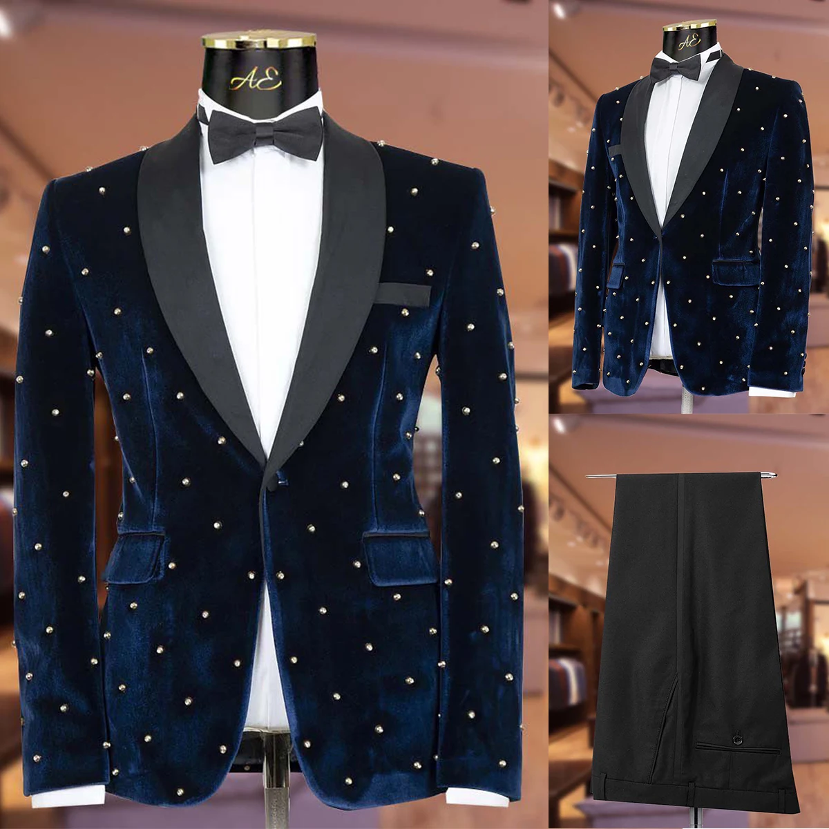Retro Velvet Men Suit With Pearls New Tailor-Made Groom 2-Pieces Loose Coat Pant Formal Occasions Party Singer Customized
Retro Velvet Men Suit With Pearls New Tailor-Made Groom 2-Pieces Loose Coat Pant Formal Occasions Party Singer Customized