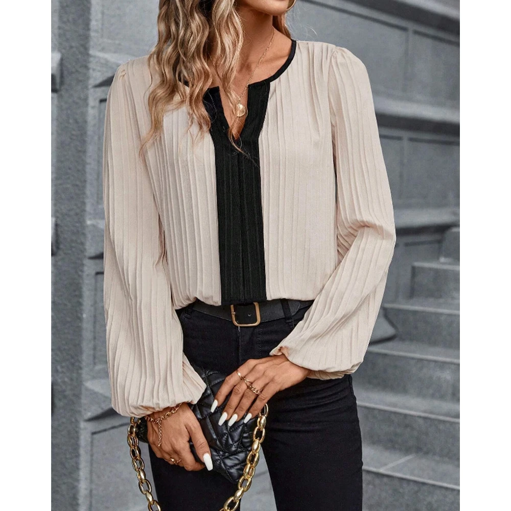 Women Fashion Colorblock Long Sleeve V Neck Shirts & Blouses Fall Elegant Blouse Femme Lantern Sleeve Tops Workwear Outfits
Women Fashion Colorblock Long Sleeve V Neck Shirts & Blouses Fall Elegant Blouse Femme Lantern Sleeve Tops Workwear Outfits