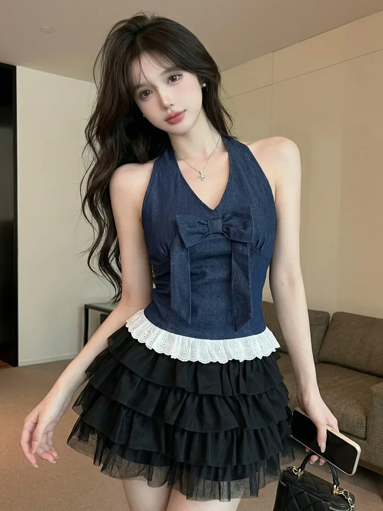Retro Sexy Halter Neck Ribbon Tie Tube Top Lace Trim Hem Backless Slimming Denim Top Korean Style Knitted mid Waist Citywalk ...
Retro Sexy Halter Neck Ribbon Tie Tube Top Lace Trim Hem Backless Slimming Denim Top Korean Style Knitted mid Waist Citywalk ...