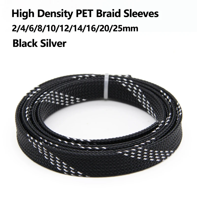 1~50m Black Silver PET Braid Sleeve 2/4/6/8/10/12/14/16/20/25mm High Density Snake Skin Cable Wrap Sheath For Electric Cables
1~50m Black Silver PET Braid Sleeve 2/4/6/8/10/12/14/16/20/25mm High Density Snake Skin Cable Wrap Sheath For Electric Cables