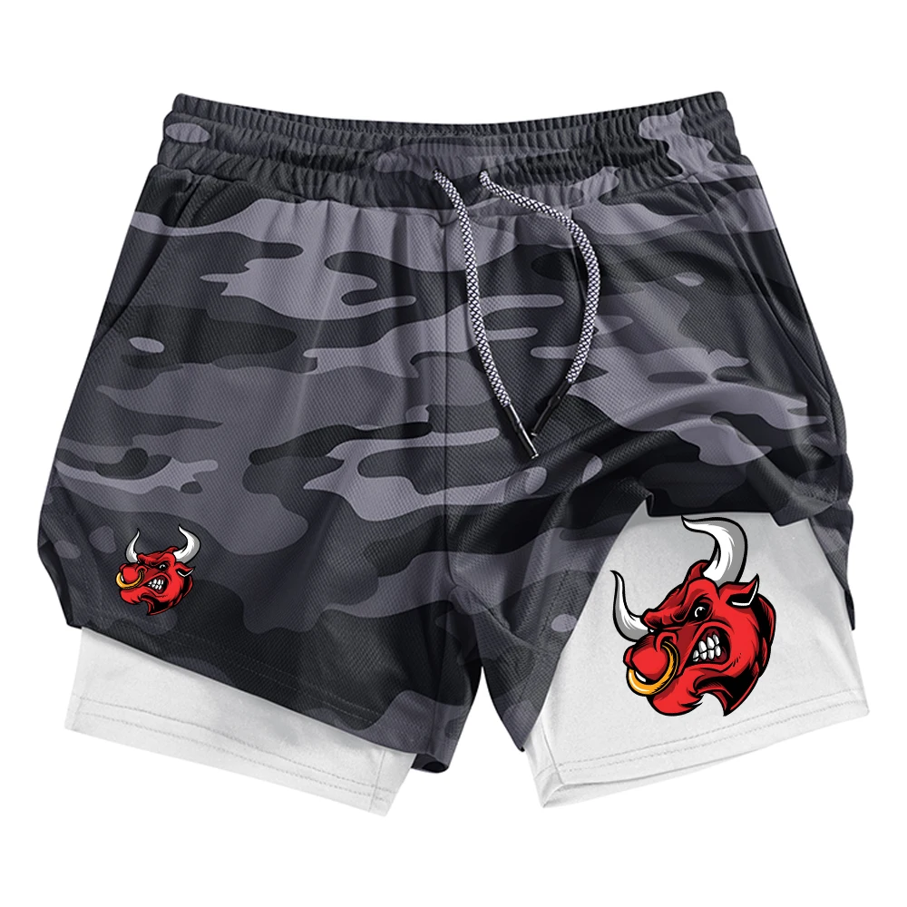 Men's Bull Print Double Layer Sports Shorts Quick Drying Breathable Suitable For Summer Fitness Running Casual Beachwear
Men's Bull Print Double Layer Sports Shorts Quick Drying Breathable Suitable For Summer Fitness Running Casual Beachwear