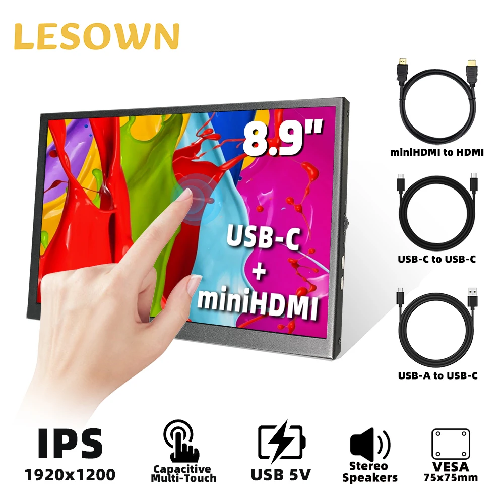 Портативный монитор LESOWN, 8,9-дюймовый сенсорный экран, USB C, HDMI-совместимый VESA, 1920x1200, IPS ЖК-дисплей, широкий дисплей для смартфона, ПК, ноутбука
Портативный монитор LESOWN, 8,9-дюймовый сенсорный экран, USB C, HDMI-совместимый VESA, 1920x1200, IPS ЖК-дисплей, широкий дисплей для смартфона, ПК, ноутбука