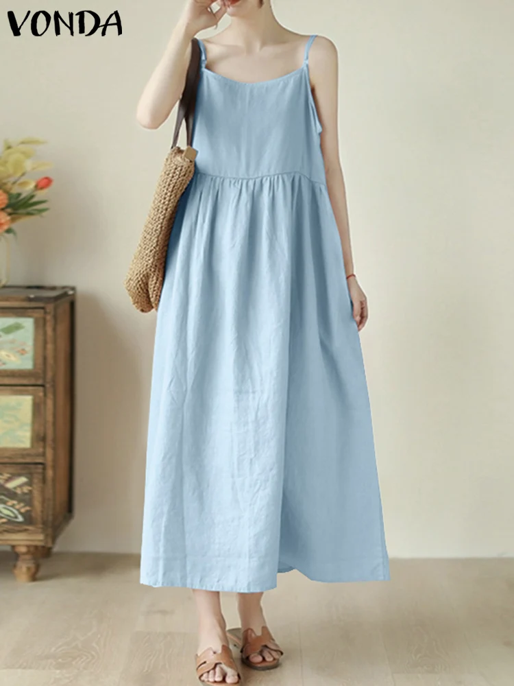 Sexy Dress 2024 VONDA Summer Elegant Women Straps Sleeveless Pleated Midi Vestidos Casual Solid Color Loose Party Shirt Sundress
Sexy Dress 2024 VONDA Summer Elegant Women Straps Sleeveless Pleated Midi Vestidos Casual Solid Color Loose Party Shirt Sundress
