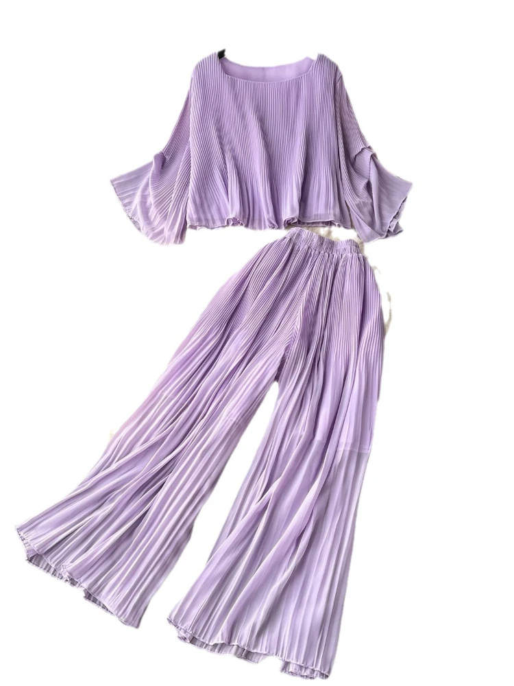 2024 New Women Causal Chiffon Two Piece Set Hepburn Spring Summer Loose Shirt Tops High Waist Straight Leg Pants Pleated Suits
2024 New Women Causal Chiffon Two Piece Set Hepburn Spring Summer Loose Shirt Tops High Waist Straight Leg Pants Pleated Suits