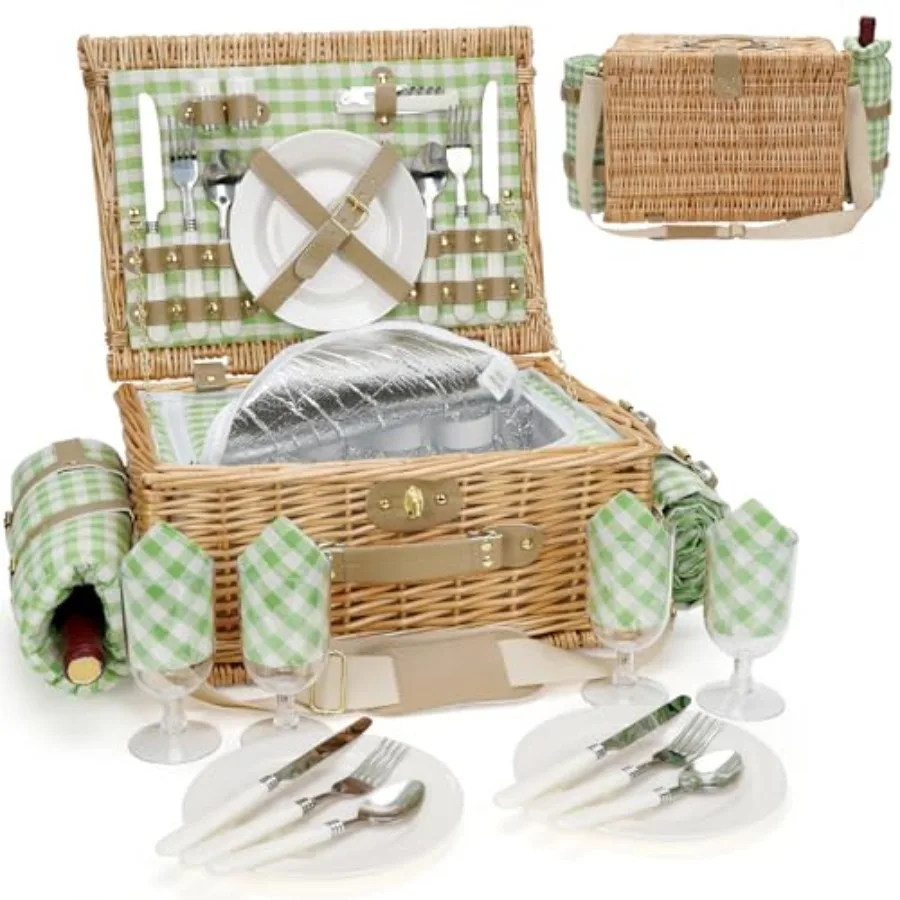 Picnic Basket for 4, Insulated Willow Picnic Basket with Shoulder Strap, Waterproof Picnic Blanket, Handmade Wicker Hamper for
Picnic Basket for 4, Insulated Willow Picnic Basket with Shoulder Strap, Waterproof Picnic Blanket, Handmade Wicker Hamper for