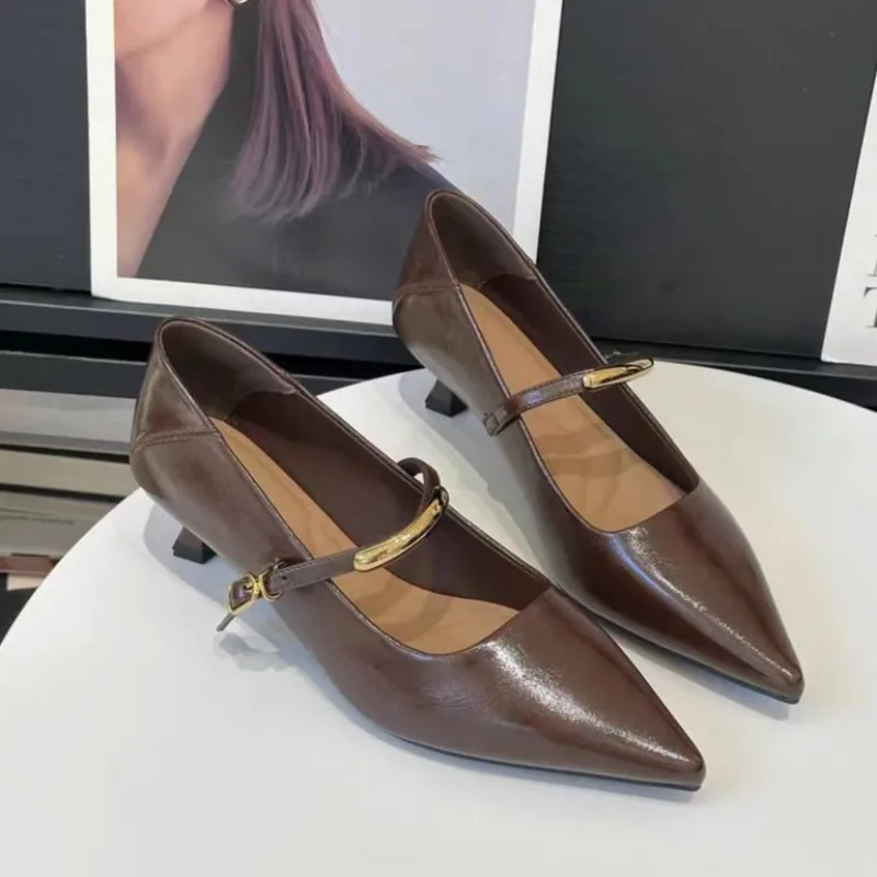 Woman Shoes Fashion Pointed Toe Temperament Mary Jane Single Shoes for Women Designer Shoes New Metal Buckle Small Leather Shoe
Woman Shoes Fashion Pointed Toe Temperament Mary Jane Single Shoes for Women Designer Shoes New Metal Buckle Small Leather Shoe