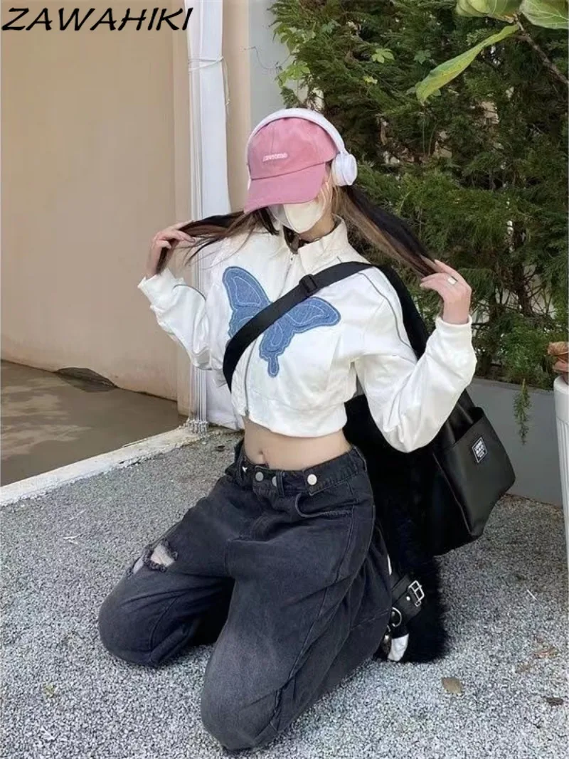 Spring Fall Jacket Women White POLO Turn-down Collar Chic Designed Butterfly Zipper Outwear Sweet Y2K Casual Chic Ropa Mujer
Spring Fall Jacket Women White POLO Turn-down Collar Chic Designed Butterfly Zipper Outwear Sweet Y2K Casual Chic Ropa Mujer