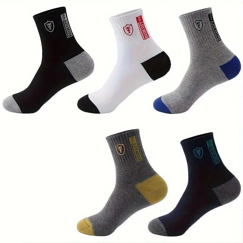 5 Pairs Men'S Athletic Crew Socks, Moisture-Wicking Knit Fabric, Solid Color with Embroidered Badge for Hand Wash
5 Pairs Men'S Athletic Crew Socks, Moisture-Wicking Knit Fabric, Solid Color with Embroidered Badge for Hand Wash