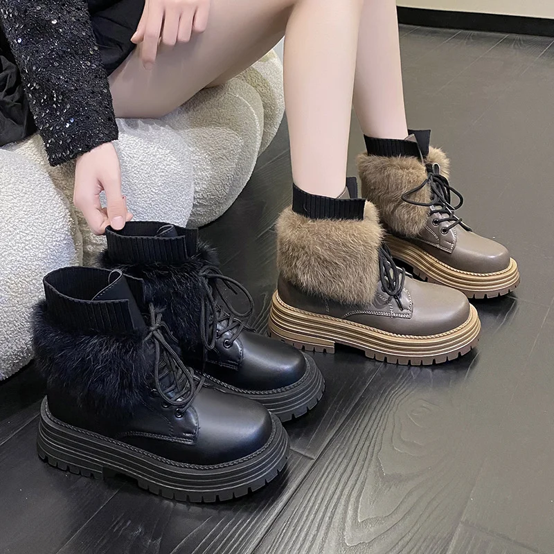 Winter Woman Fashion Ankle Boots Lace Up Ladies Warm Thick Bottom Motorcycle Short Boots Round Head Square Heel Shoes
Winter Woman Fashion Ankle Boots Lace Up Ladies Warm Thick Bottom Motorcycle Short Boots Round Head Square Heel Shoes