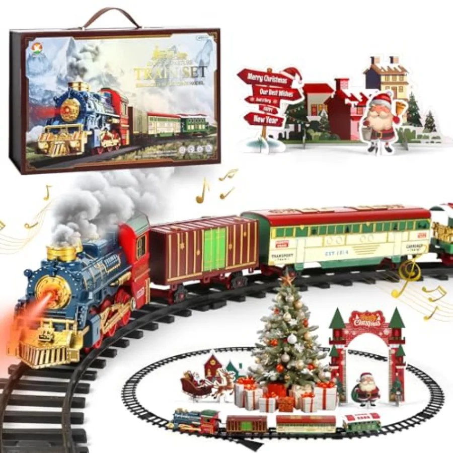 Christmas Steam Electric Train Set Gifts Box with Track Lights Music Smoke USB Rechargeable Battery Includes Locomotive and Car
Christmas Steam Electric Train Set Gifts Box with Track Lights Music Smoke USB Rechargeable Battery Includes Locomotive and Car