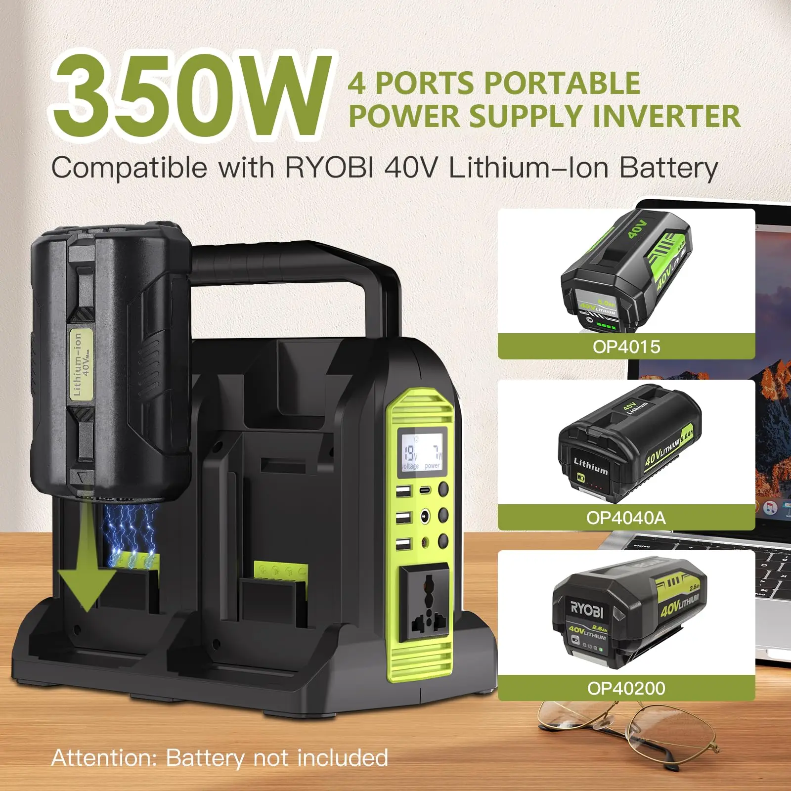 Power Inverter for Ryobi 40V Battery 350W Outdoor Generators Convert DC 40V to AC 120V Pure Sine Wave Inverter Camping Emergency
Power Inverter for Ryobi 40V Battery 350W Outdoor Generators Convert DC 40V to AC 120V Pure Sine Wave Inverter Camping Emergency