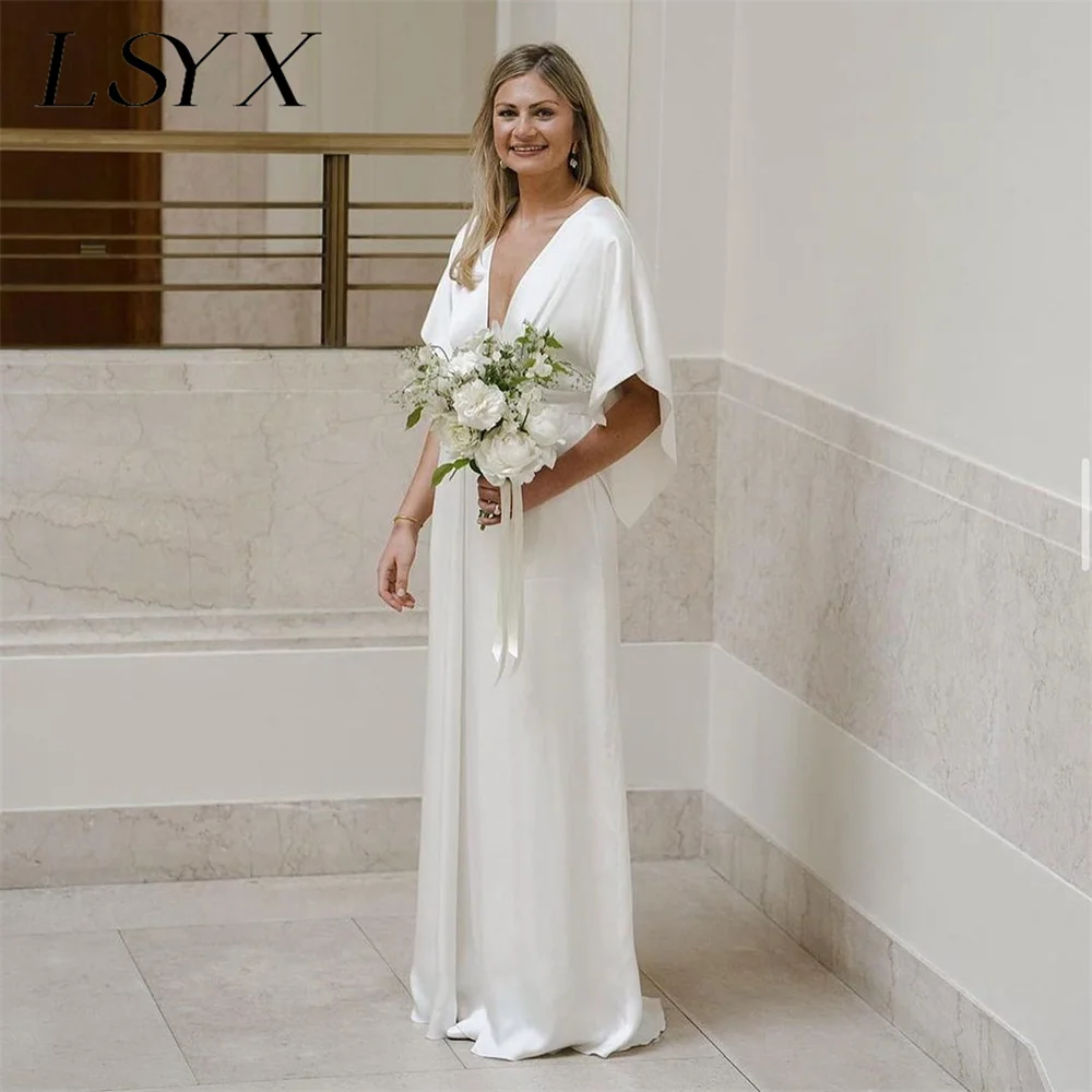 LSYX Simple V-Neck Batwing Sleeves Satin A-Line White Wedding Dress Cut Out Open Back Floor Length Bridal Gown Custom Made
LSYX Simple V-Neck Batwing Sleeves Satin A-Line White Wedding Dress Cut Out Open Back Floor Length Bridal Gown Custom Made