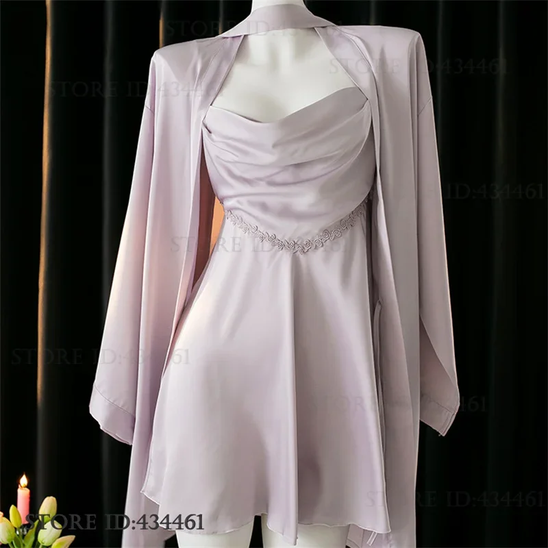 Spring Summer New Female Twinset Robe Set Sleepwear Sexy Silk Satin Nightgown Home Clothing Loose Nightwear Loungewear Lingerie
Spring Summer New Female Twinset Robe Set Sleepwear Sexy Silk Satin Nightgown Home Clothing Loose Nightwear Loungewear Lingerie