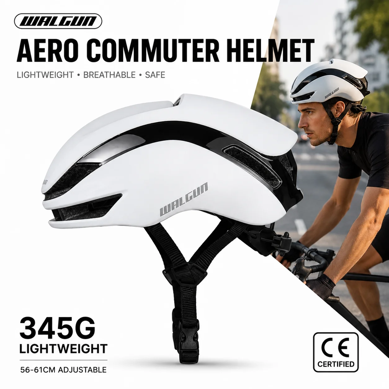 Aero Road Bike Helmet Lightweight 345g Cycling Helmet CE Certified Adjustable 56-61cm Urban Commuter Breathable Men Women WALGUN
Aero Road Bike Helmet Lightweight 345g Cycling Helmet CE Certified Adjustable 56-61cm Urban Commuter Breathable Men Women WALGUN