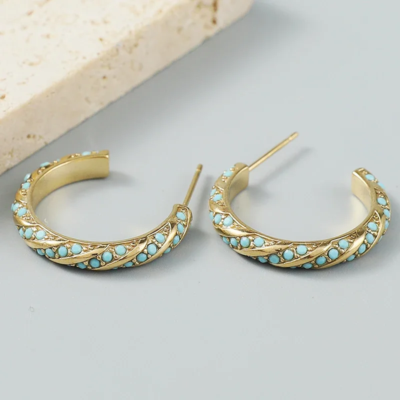 Gold Metal C Shape Twist Natural Stone Earrings for Women Bohemian Elegant Stainless Steel Earrings Summer Party Jewelry Gift
Gold Metal C Shape Twist Natural Stone Earrings for Women Bohemian Elegant Stainless Steel Earrings Summer Party Jewelry Gift