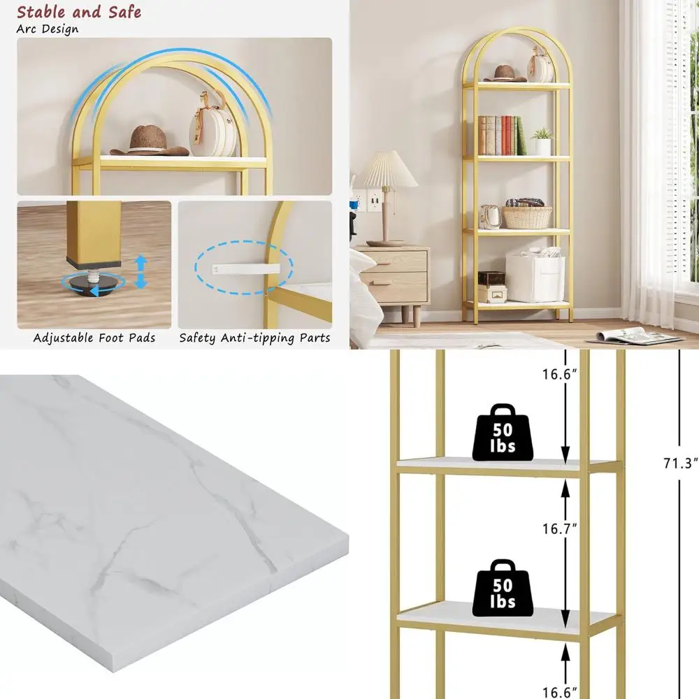 4-уровневая арочная металлическая книжная полка, индустриальный стиль 71,3, современные открытые стеллажи для гостиной, стеллаж для хранения, золотисто-белый
4-уровневая арочная металлическая книжная полка, индустриальный стиль 71,3, современные открытые стеллажи для гостиной, стеллаж для хранения, золотисто-белый