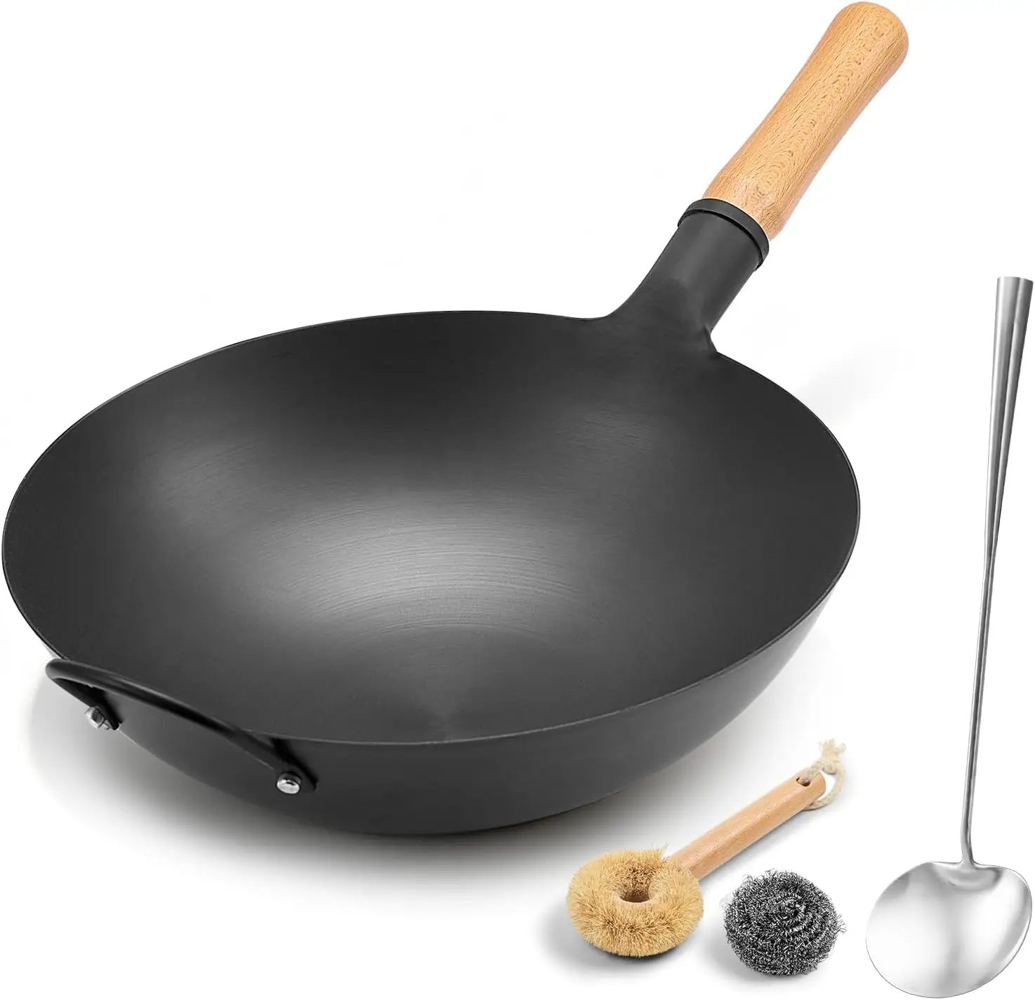 13.4 Inch Round Bottom Carbon Steel Wok, Nitrided Iron Chinese Stir Fry Pan for Gas Burner with Wooden Handle
13.4 Inch Round Bottom Carbon Steel Wok, Nitrided Iron Chinese Stir Fry Pan for Gas Burner with Wooden Handle