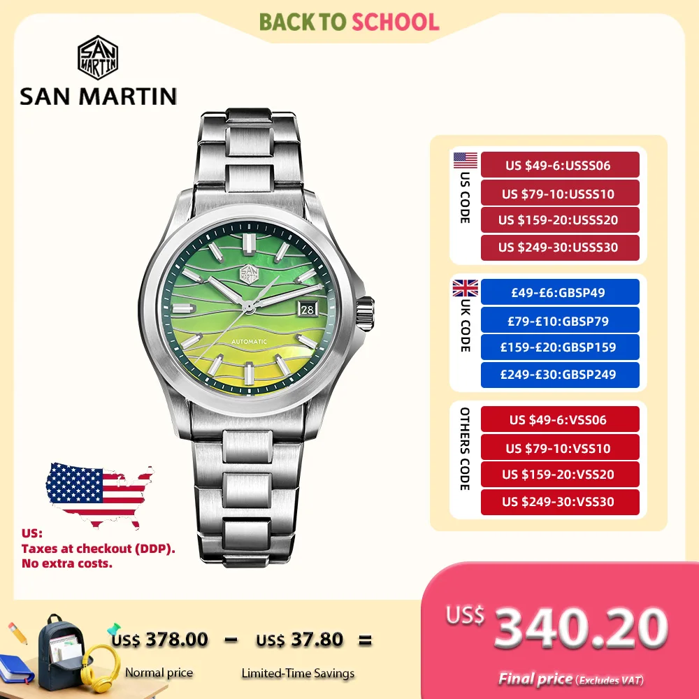San Martin 39mm Miyota 9015 Splicing MOP Dial Men Automatic Watch 3H Date BGW-X1 Luminous Sapphire 10Bar Waterproof SN0150
San Martin 39mm Miyota 9015 Splicing MOP Dial Men Automatic Watch 3H Date BGW-X1 Luminous Sapphire 10Bar Waterproof SN0150