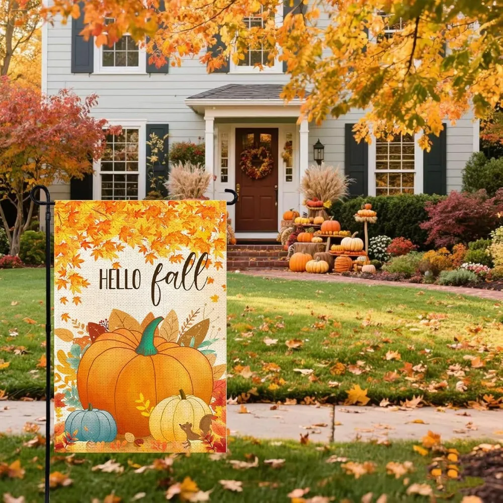 Fall garden flag 12 * 18 inches, double-sided printing, pumpkin maple leaf pattern garden flag, suitable for outdoor use, seasonal decorative autumn outdoor flag, suitable for courtyard, lawn and holiday decoration
Fall garden flag 12 * 18 inches, double-sided printing, pumpkin maple leaf pattern garden flag, suitable for outdoor use, seasonal decorative autumn outdoor flag, suitable for courtyard, lawn and holiday decoration