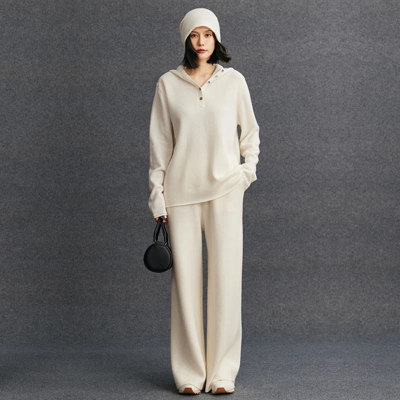 Women's matching set new 100% cashmere sweater hooded collar casual solid color knitted pants pocket 2-piece set high-end
Women's matching set new 100% cashmere sweater hooded collar casual solid color knitted pants pocket 2-piece set high-end