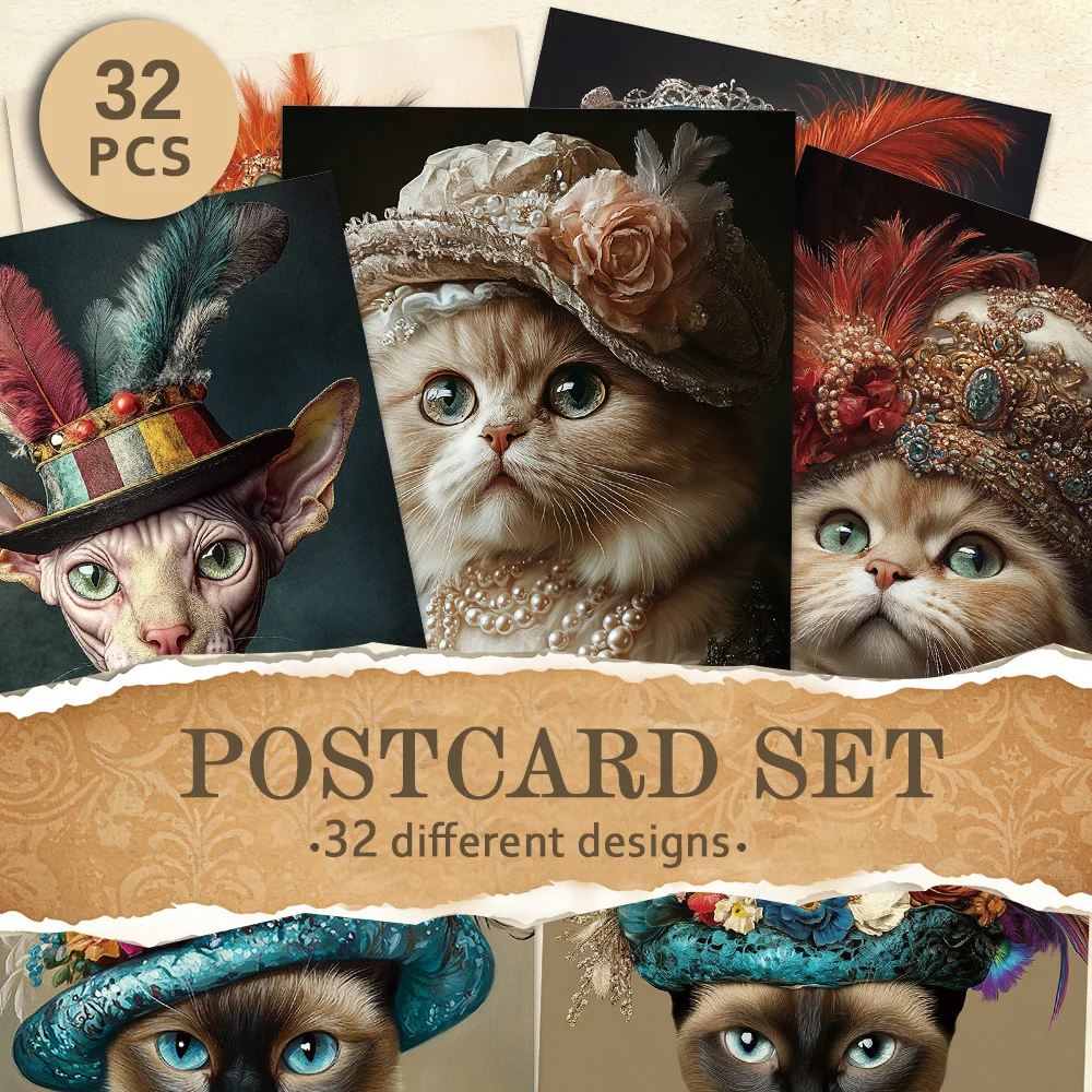 32pcs, Vintage Noble Cat Postcards, Birthday/Anniversary Gifts, Collectibles, Suitable for Gift Giving, Can be Mailed.
32pcs, Vintage Noble Cat Postcards, Birthday/Anniversary Gifts, Collectibles, Suitable for Gift Giving, Can be Mailed.