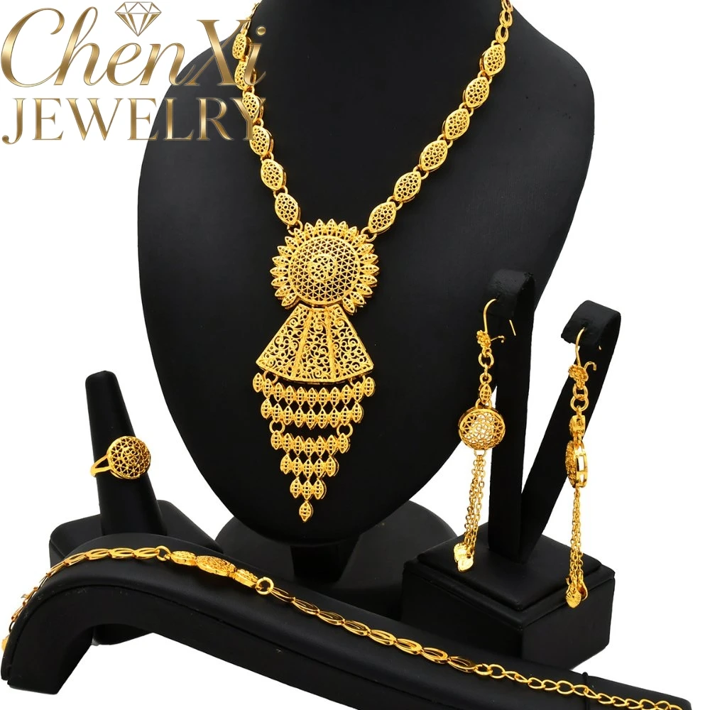 High-End Luxury Alluvial Gold Elegant Fashion Popular Jewelry Set Women Wedding Party Banquet Necklace Earrings Ring 4pcs Gift
High-End Luxury Alluvial Gold Elegant Fashion Popular Jewelry Set Women Wedding Party Banquet Necklace Earrings Ring 4pcs Gift