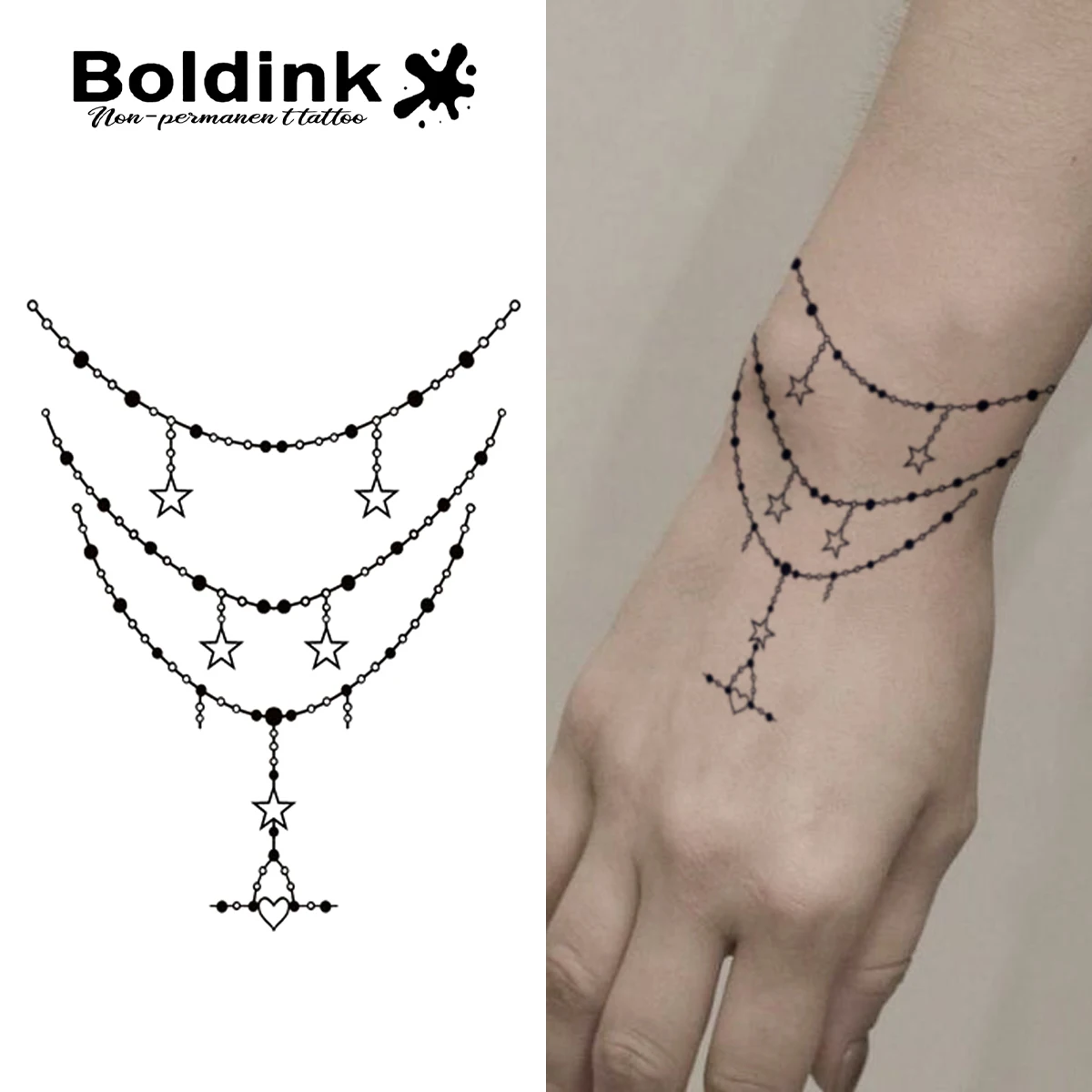 BOLDINK Fresh Star Bracelet Pattern Waterproof Non-fading Tattoo Decal for Women Fashionable Accessory Lasts 1-2 Weeks
BOLDINK Fresh Star Bracelet Pattern Waterproof Non-fading Tattoo Decal for Women Fashionable Accessory Lasts 1-2 Weeks