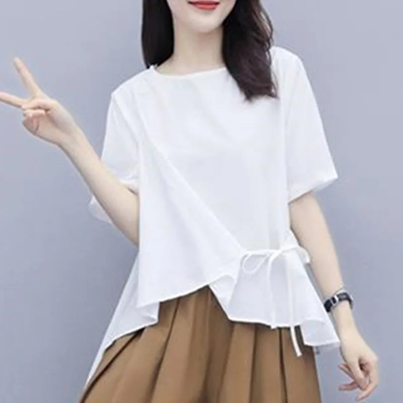 Fashion O-Neck Lace Up Bow Loose Irregular Blouse Women's Clothing 2023 Summer New Oversized Casual Pullovers Asymmetrical Shirt
Fashion O-Neck Lace Up Bow Loose Irregular Blouse Women's Clothing 2023 Summer New Oversized Casual Pullovers Asymmetrical Shirt